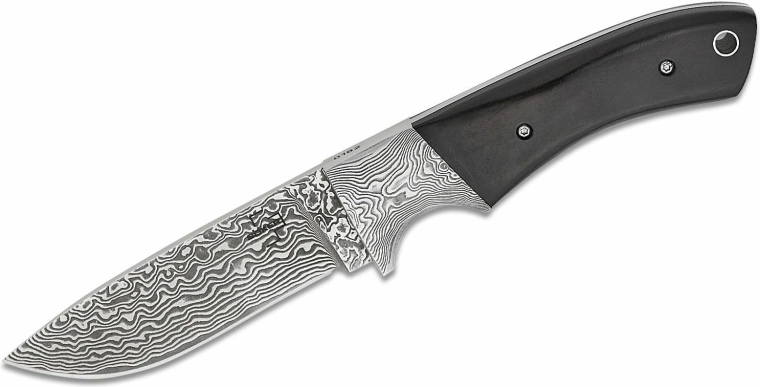 Böker Plus M-ONE Damast-Jagdmesser mit Ebenholzgriff und Lederscheide