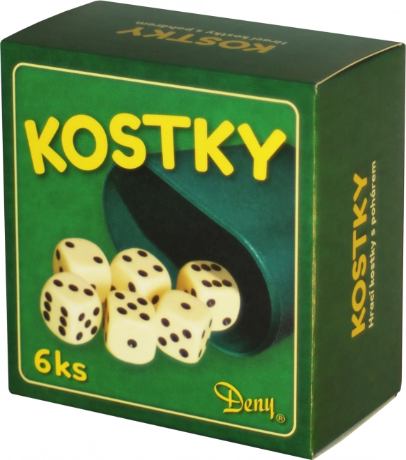 Weiße Spielwürfel 6 Stück mit Becher in Schachtel