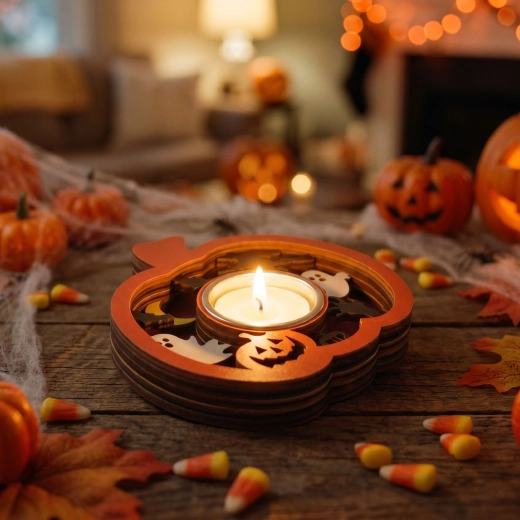 Halloween-Teelichthalter in Kürbisform