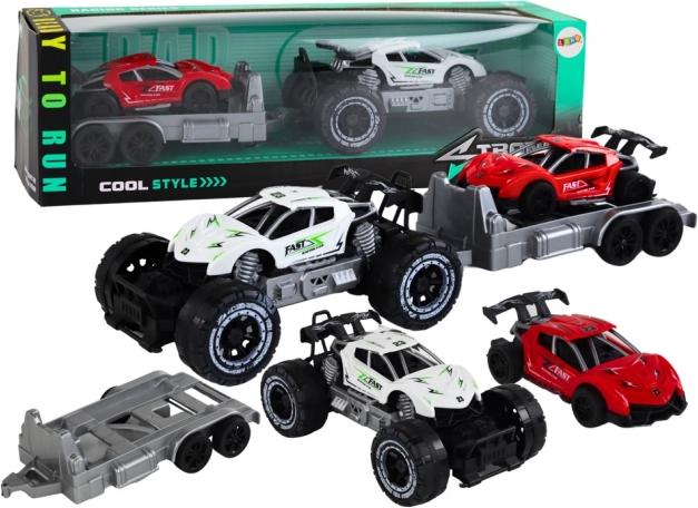 Offroad-Fahrzeug mit Anhänger und Sportwagen-Set