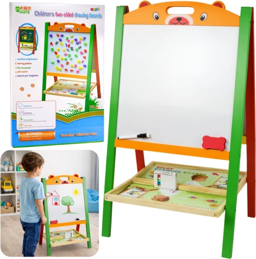 Doppelseitige magnetische Holztafel 2in1 für Kinder mit Kreide und Marker