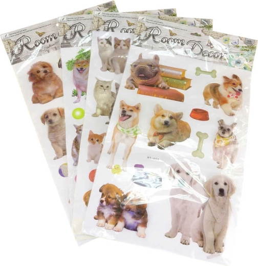 Wandsticker 2D/3D Hunde und Katzen, glitzernd (11 Stk.)