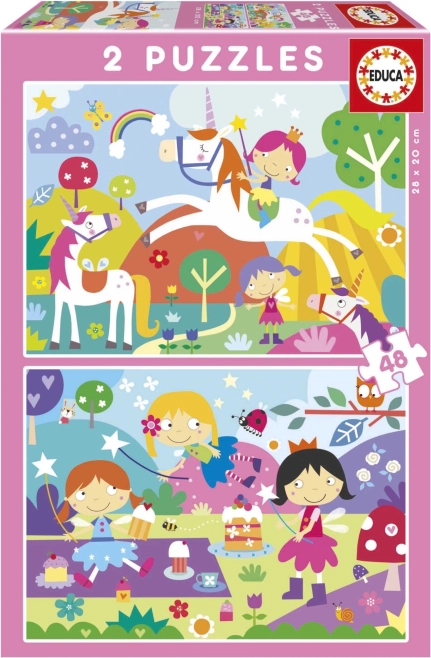 Puzzle Einhörner und Feen 2×48 Teile