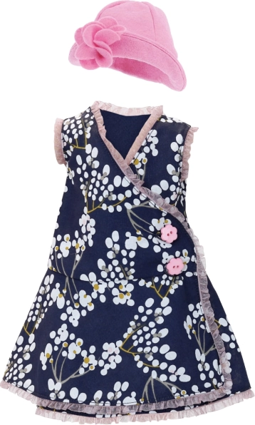 Puppenkleidung 44 cm – Blumenkleid und rosa Hütchen PETITCOLLIN