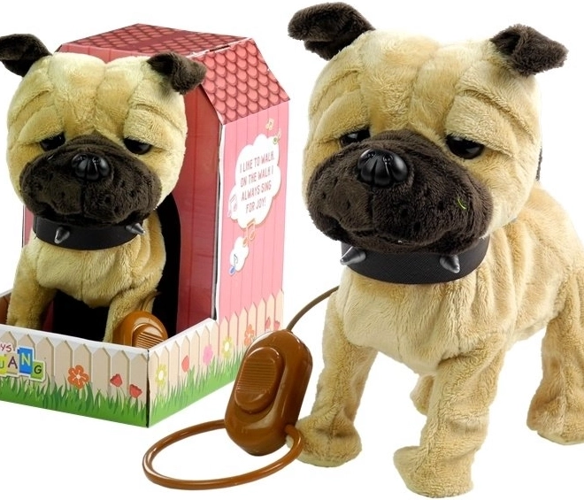 Interaktiver Hund an der Leine mit Hütte – beige