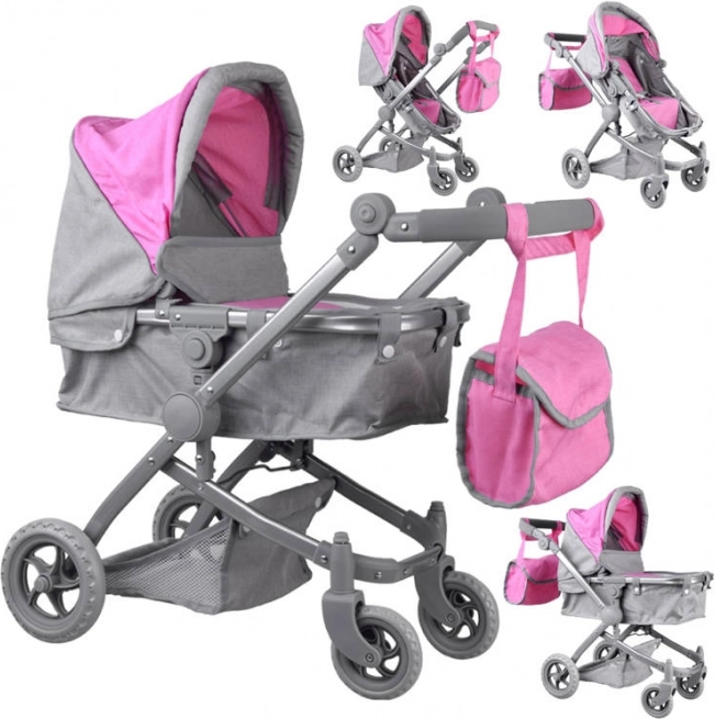 Multifunktionaler Puppenwagen 4-in-1 mit Wiege – Rosa