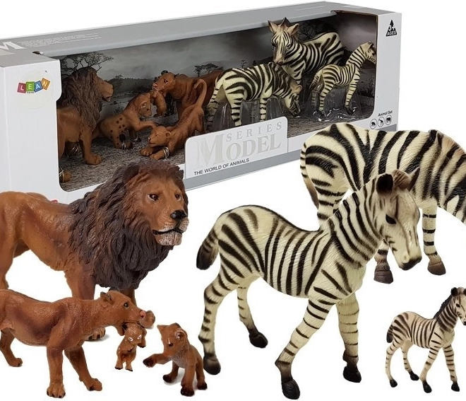 Figurenset Afrika – Wildtiere: Löwen- und Zebra-Familie