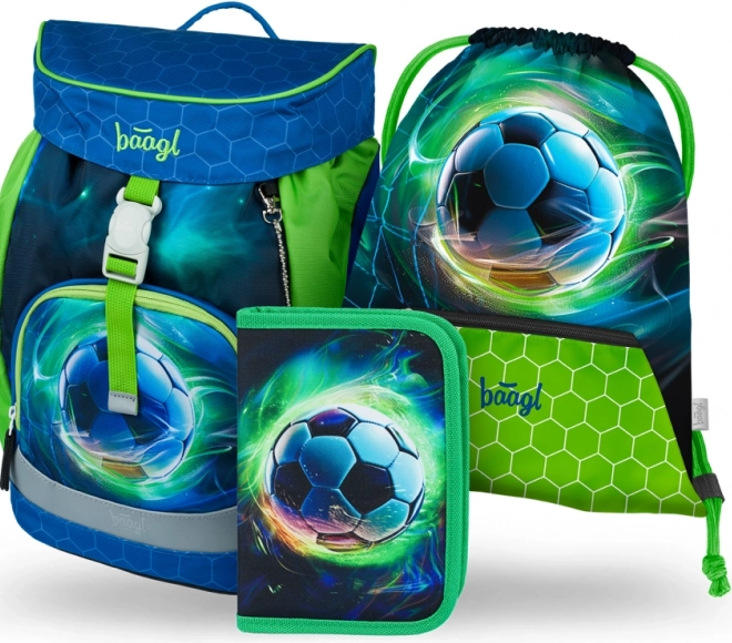 Schulrucksack, Federmäppchen und Beutel Baagl Airy Fußballball Set