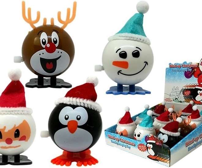 Set aus Aufzieh-Weihnachtsspielzeugen – Pinguin, Rentier, Schneemann und Santa, 12 Stk.