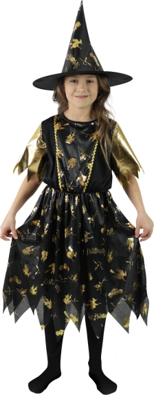 Kinder Hexenkostüm Schwarz‑Gold S
