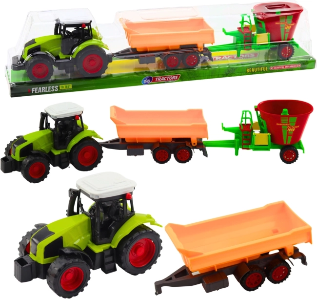 Traktor mit Kippanhänger und Futterwagen – Set für kleine Landwirte
