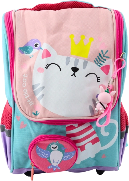 Schulrucksack mit Motiv eines weißen Kätzchens und abnehmbarer Tasche 21L
