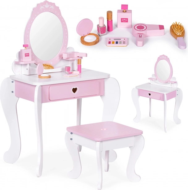 Großer Kinderschminktisch mit Spiegel, Hocker und 7 Zubehörteilen ECOTOYS