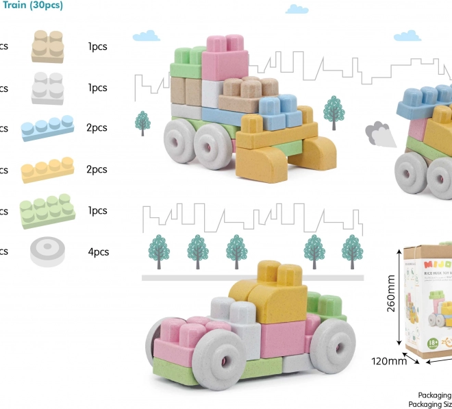 BIO Bauklötze für Kinder 18m+ Set 30 Stk. Pastellfarben mit abgerundeten Kanten