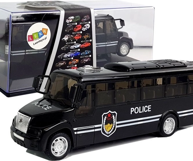 Schwarzer Polizeibus mit Friktionsantrieb und Sound