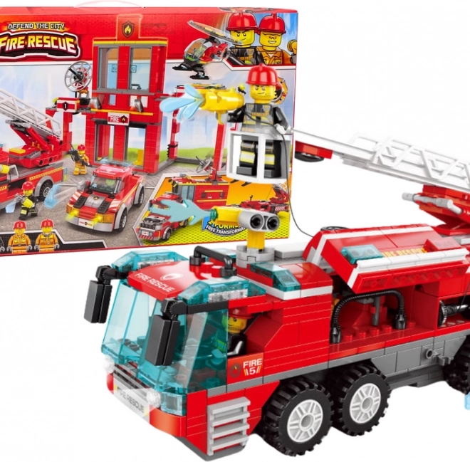 Bausatz Feuerwehrstation mit Auto und Hubschrauber 845 Teile