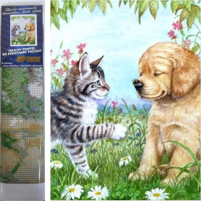 Diamantmalerei Welpe und Kätzchen 30 × 40 cm