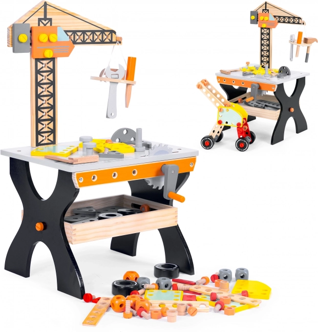 ECOTOYS Holz-Arbeitstisch für Kinder mit Werkzeug