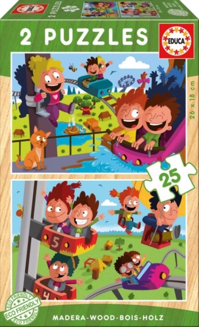 Holz Puzzle Vergnügungspark 2x25 Teile von Educa