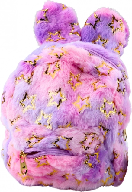 Kinder Plüschrucksack mit Ohren und goldenen Sternen in Lila-Rosa