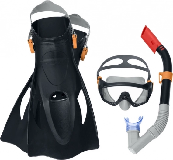 Tauchausrüstungset mit Maske, Schnorchel und schwarzen Flossen Bestway