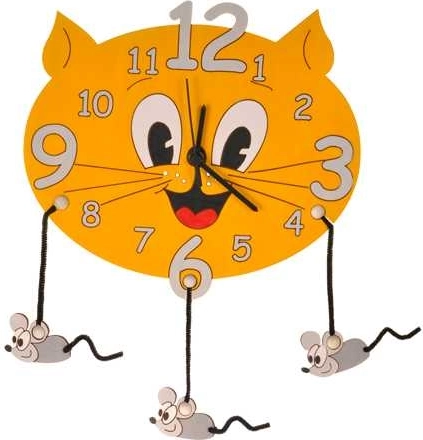 Holzuhr für Kinder mit Motiv von Katze und Maus