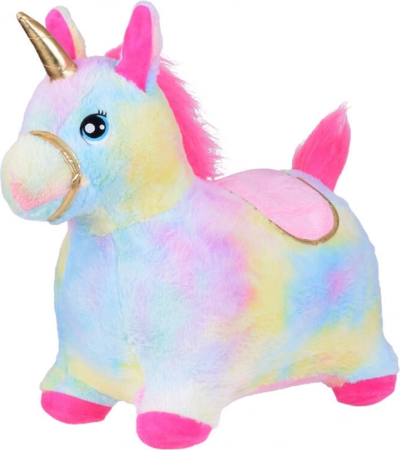 Aufblasbares Hüpf-Einhorn mit Plüschbezug und Pumpe