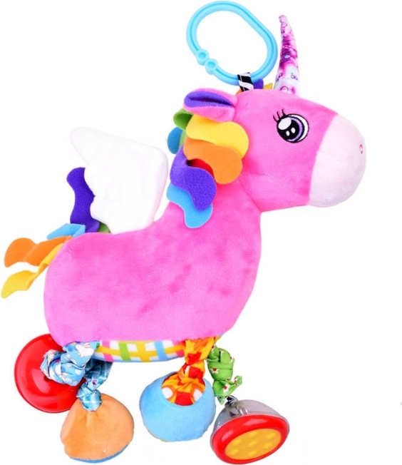 Hängendes Plüschspielzeug Einhorn mit Rassel für den Kinderwagen
