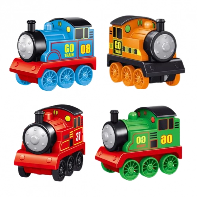 Set mit bunten lokomotiven mit antrieb