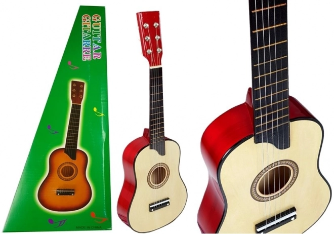 Kinder-Holzgitarre mit Metallsaiten und Plektrum – cremefarben