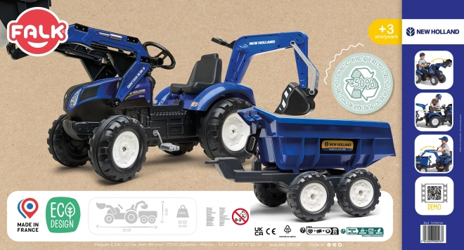 New Holland Traktor mit Anhänger, blau für Kinder ab 3 Jahren