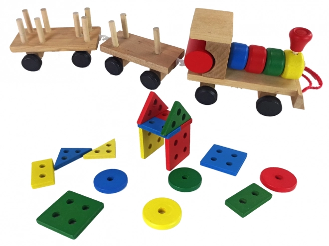 Holzlokomotive mit 2 abnehmbaren Waggons