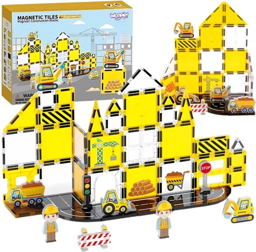 Magnetische Bausteine 7,5 cm – Baustelle STEAM, 47 Teile Woopie