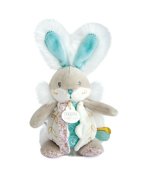 Doudou Plüschhase mit Rassel und Schnullerhalter 21 cm Türkis