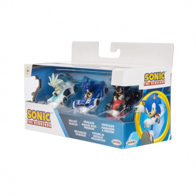 Metallmodellauto mit Sonic Figur 1:64 - 3er Set