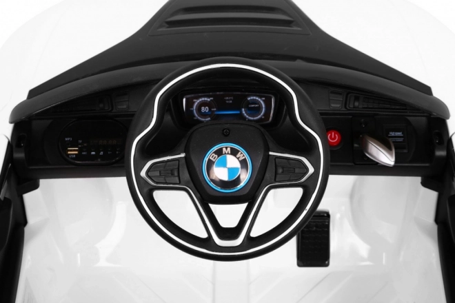 BMW I8 Lift Batterieauto Weiß + Fernbedienung + langsamer Start + 3-Punkt-Gurte + MP3 USB + LED-Diode
