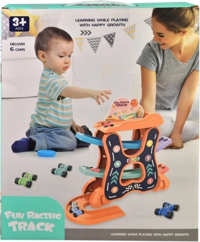 Mehrstöckige Autorennbahn mit Autos für Kinder