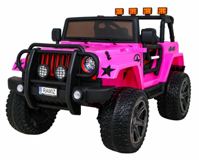 Geländewagen Monster 4x4 Jeep für Kinder Pink + Fernbedienung + Sitzverstellung + Langsamer Start + MP3 LED + Gepäckträger + Rucksack