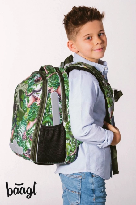 Baagl Schulset mit Dinosauriermotiv: Rucksack, Federmäppchen und Beutel