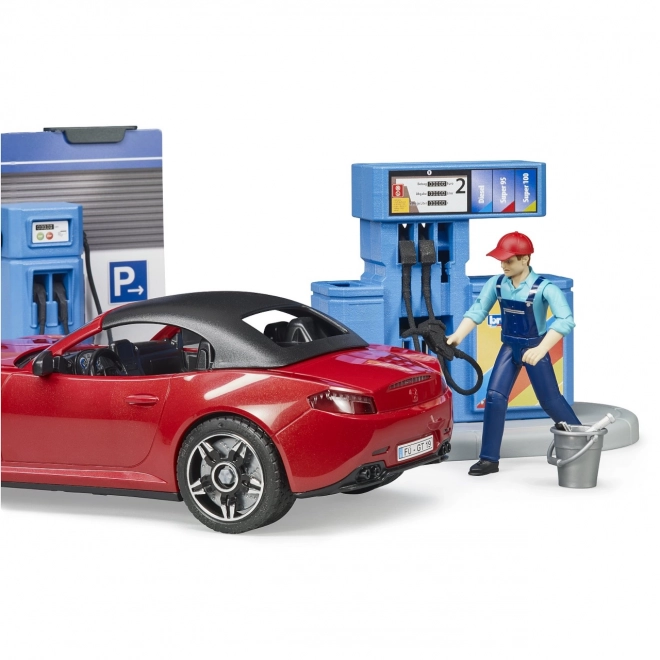 Bruder Tankstelle mit Auto und 2 Figuren