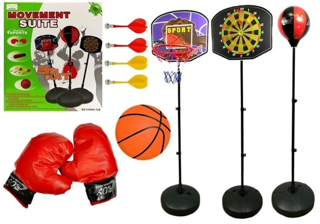 3-in-1 Sportspielset Basketball Darts Boxen