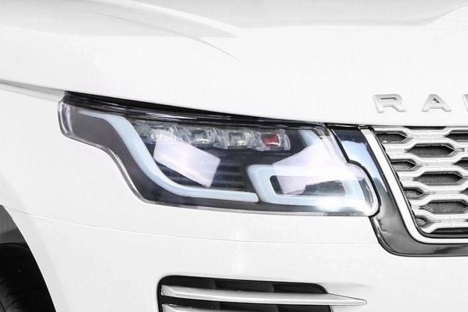 Range Rover HSE 2-Sitzer Kinderauto weiß + Fernsteuerung + 5-Punkt-Gurte + Audiopanel + LED-Diode