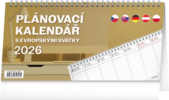 Tischkalender Planer mit europäischen Feiertagen 2026