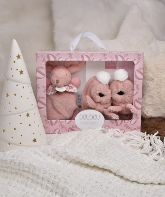 Geschenkset Plüschhase und Schühchen für Babys