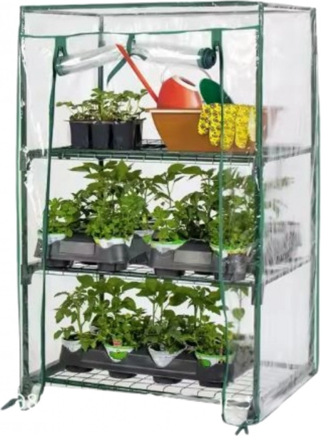 Mini-Gewächshaus für den Balkon mit Metallregalen und PVC-Folie