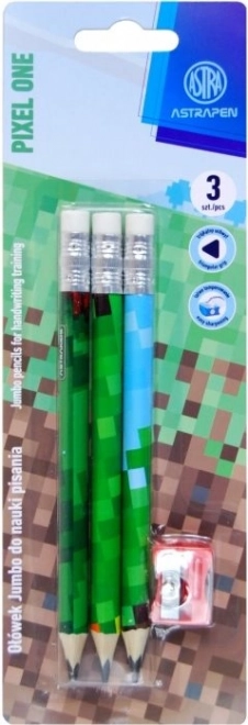 Astra Dreikant-Bleistift HB Pixel One mit Anspitzer, 3 Stück