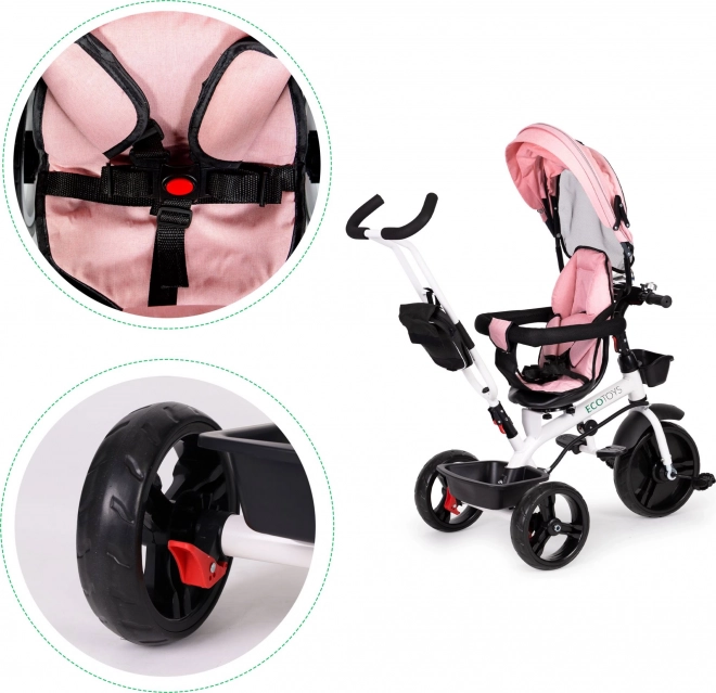 Dreirad Kinderwagen mit 360° Drehbarer Sitz Pink