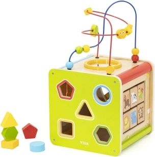 Holz-Lernwürfel 5-in-1 mit Labyrinth, Formen und Xylophon