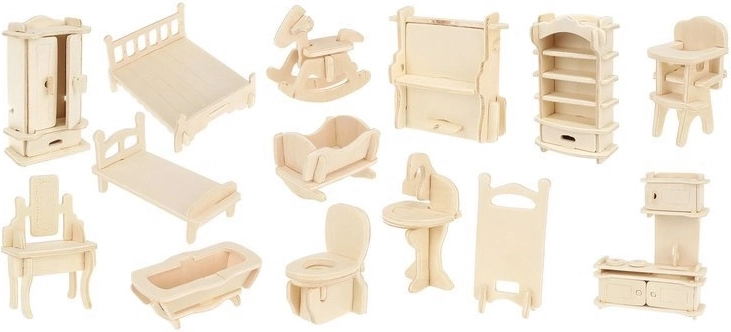 34 Teile Holzmöbel für das ganze Puppenhaus