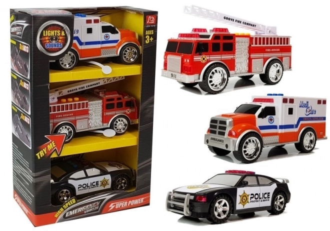 Set aus Spezialfahrzeugen Feuerwehr Polizei